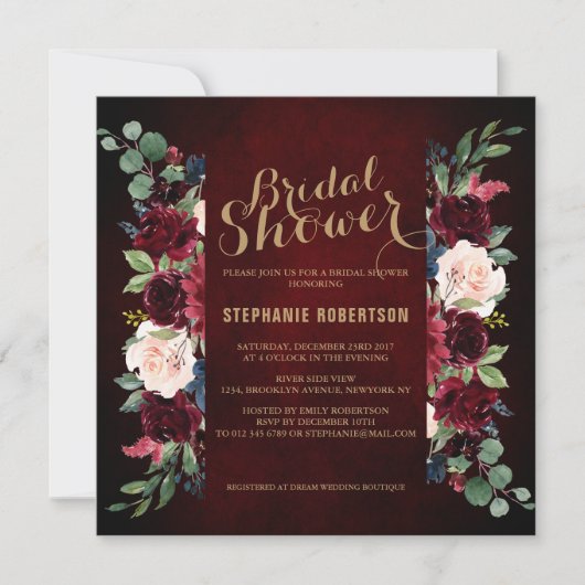 Burgundy Red Navy Floral Rustic Boho Vrijgezellenf Kaart (Voorkant)