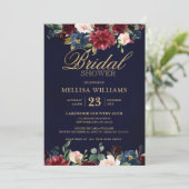 Burgundy Red Navy Floral Rustic Boho Vrijgezellenf Kaart (Staand voorkant)