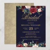 Burgundy Red Navy Floral Rustic Boho Vrijgezellenf Kaart (Voorkant / Achterkant)