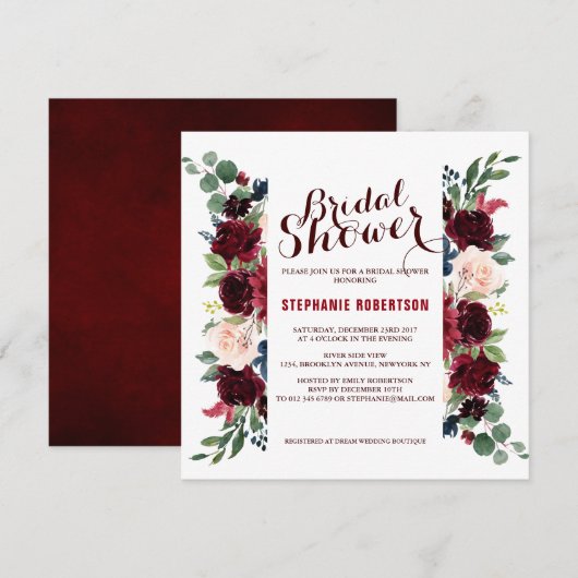 Burgundy Red Navy Floral Rustic Boho Vrijgezellenf Kaart (Voorkant / Achterkant)
