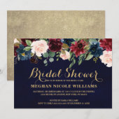 Burgundy Red Navy Floral Rustic Boho Vrijgezellenf Kaart (Voorkant / Achterkant)