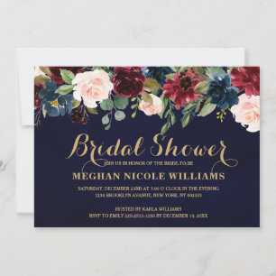 Burgundy Red Navy Floral Rustic Boho Vrijgezellenf Kaart