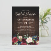 Burgundy Red Navy Floral Rustic Boho Vrijgezellenf Kaart (Staand voorkant)