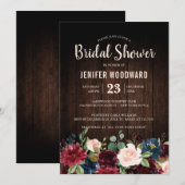 Burgundy Red Navy Floral Rustic Boho Vrijgezellenf Kaart (Voorkant / Achterkant)