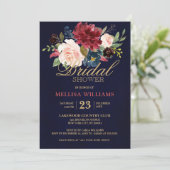 Burgundy Red Navy Floral Rustic Boho Vrijgezellenf Kaart (Staand voorkant)