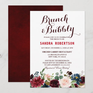 Burgundy Red Navy Floral Rustic Boho Vrijgezellenf Kaart