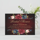 Burgundy Red Navy Floral Rustic Boho Vrijgezellenf Kaart (Staand voorkant)