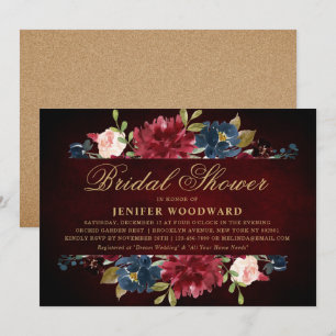 Burgundy Red Navy Floral Rustic Boho Vrijgezellenf Kaart