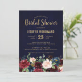 Burgundy Red Navy Floral Rustic Boho Vrijgezellenf Kaart (Staand voorkant)