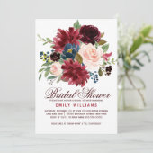 Burgundy Red Navy Floral Rustic Boho Vrijgezellenf Kaart (Staand voorkant)