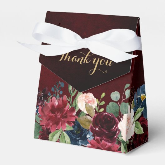 Burgundy Red Navy Floral Rustic Boho Wedding Bedankdoosjes (Voorkant Zijde)