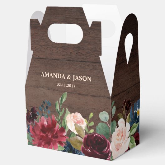 Burgundy Red Navy Floral Rustic Boho Wedding Bedankdoosjes (Geopend)