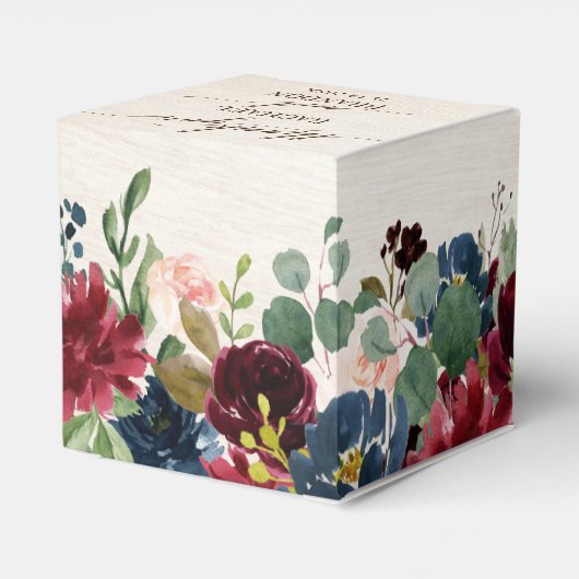 Burgundy Red Navy Floral Rustic Boho Wedding Bedankdoosjes (Achterkant)