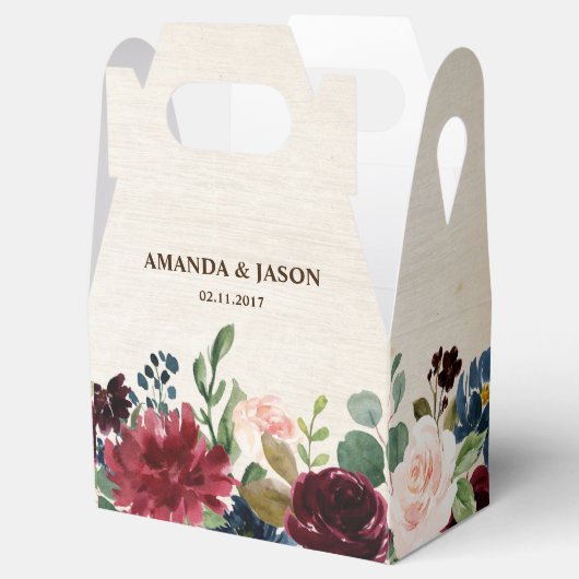 Burgundy Red Navy Floral Rustic Boho Wedding Bedankdoosjes (Geopend)