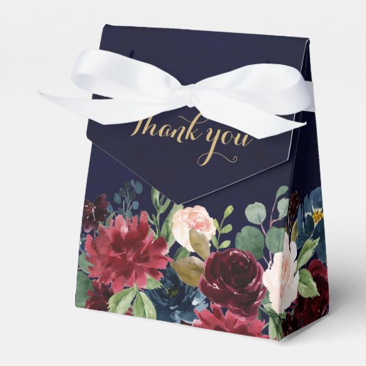 Burgundy Red Navy Floral Rustic Boho Wedding Bedankdoosjes (Voorkant Zijde)