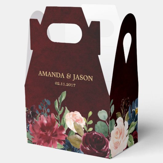 Burgundy Red Navy Floral Rustic Boho Wedding Bedankdoosjes (Geopend)