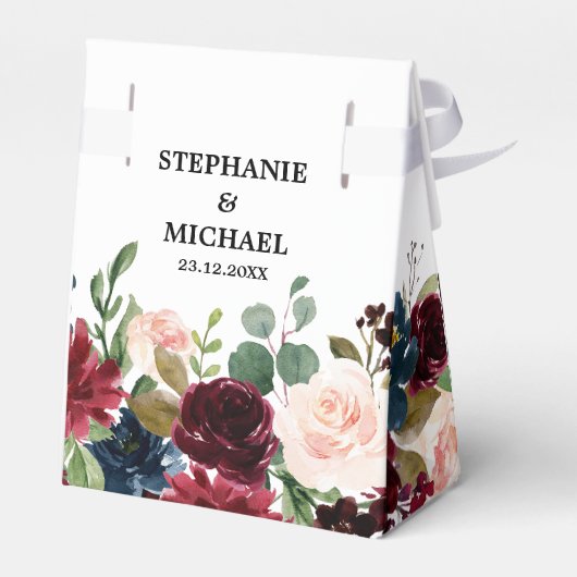 Burgundy Red Navy Floral Rustic Boho Wedding Bedankdoosjes (Achterkant)