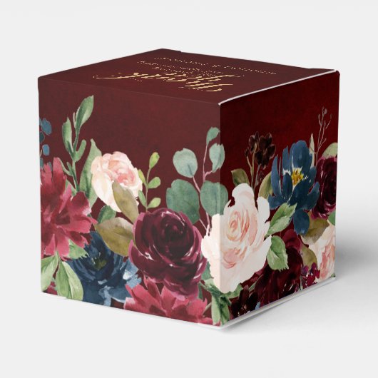 Burgundy Red Navy Floral Rustic Boho Wedding Bedankdoosjes (Achterkant)