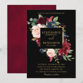 Burgundy Red Navy Floral Rustic Boho Wedding Kaart (Voorkant / Achterkant)