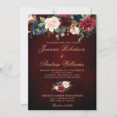 Burgundy Red Navy Floral Rustic Boho Wedding Kaart (Voorkant)