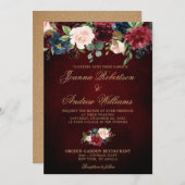 Burgundy Red Navy Floral Rustic Boho Wedding Kaart (Voorkant / Achterkant)