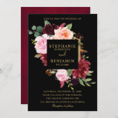 Burgundy Red Navy Floral Rustic Boho Wedding Kaart (Voorkant / Achterkant)
