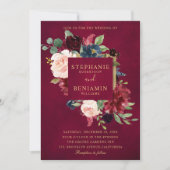 Burgundy Red Navy Floral Rustic Boho Wedding Kaart (Voorkant)