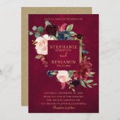 Burgundy Red Navy Floral Rustic Boho Wedding Kaart (Voorkant / Achterkant)