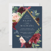 Burgundy Red Navy Floral Rustic Boho Wedding Kaart (Voorkant)