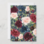 Burgundy Red Navy Floral Rustic Boho Wedding Kaart (Achterkant)