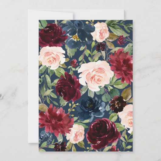 Burgundy Red Navy Floral Rustic Boho Wedding Kaart (Achterkant)