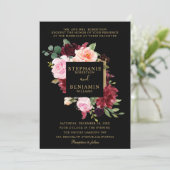 Burgundy Red Navy Floral Rustic Boho Wedding Kaart (Staand voorkant)