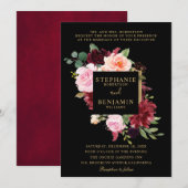 Burgundy Red Navy Floral Rustic Boho Wedding Kaart (Voorkant / Achterkant)