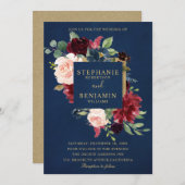 Burgundy Red Navy Floral Rustic Boho Wedding Kaart (Voorkant / Achterkant)