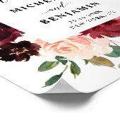 Burgundy Red Navy Floral Rustic Boho Wedding Poster (Hoek)