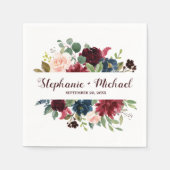 Burgundy Red Navy Floral Rustic Boho Wedding Servet (Voorkant)