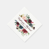 Burgundy Red Navy Floral Rustic Boho Wedding Servet (Hoek)