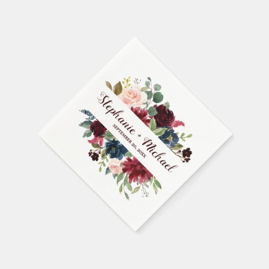 Burgundy Red Navy Floral Rustic Boho Wedding Servet (Hoek)