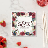 Burgundy Red Navy Floral Rustic Boho Wedding Servet (Insitu)