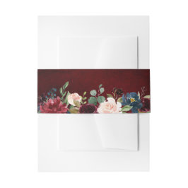 Burgundy Red Navy Floral Rustic Boho Wedding Uitnodigingen Wikkel