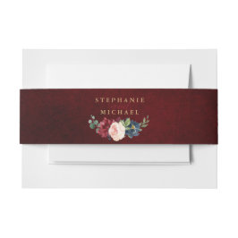 Burgundy Red Navy Floral Rustic Boho Wedding Uitnodigingen Wikkel