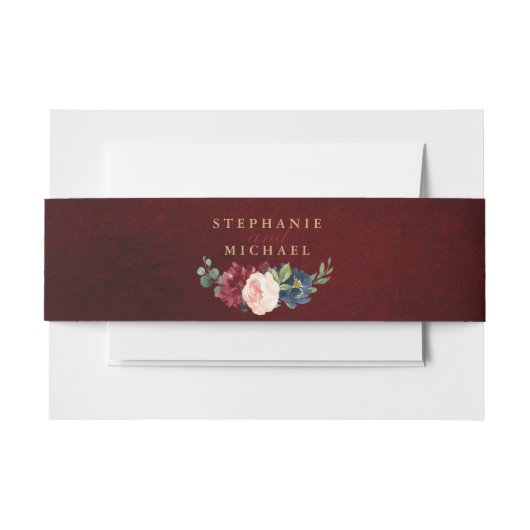 Burgundy Red Navy Floral Rustic Boho Wedding Uitnodigingen Wikkel (Voorkant Voorbeeld)