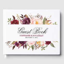 Burgundy Red Navy Floral Rustic Weddenschap Gastenboek