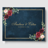 Burgundy Red Navy Floral Rustic Weddenschap Gastenboek (Voorkant)