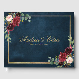 Burgundy Red Navy Floral Rustic Weddenschap Gastenboek