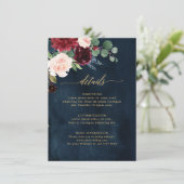 Burgundy Red Navy Floral Rustic Wedding Details En Informatiekaartje (Staand voorkant)