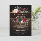 Burgundy Red Navy Floral Rustige bruiloft Kaart (Staand voorkant)