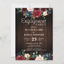 Burgundy Red Navy Floral Wooden Engagement Party