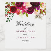 Burgundy Red Paars Floral Boho Weddenschap Wijnlab Wijn Etiket (Enkel label)