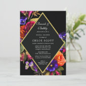 Burgundy Red Paars Oranje Floral Brunch Bubble Kaart (Staand voorkant)